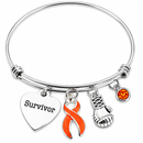 Orange Ribbon Survivor Bracelet – Multiple Sclerosis MS, Leukemia & Kidney Cancer Awareness Gift, Cancer Fighter Boxing Glove Bracelet