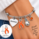 Orange Ribbon Survivor Bracelet – Multiple Sclerosis MS, Leukemia & Kidney Cancer Awareness Gift, Cancer Fighter Boxing Glove Bracelet