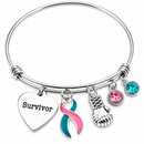 Pink & Teal Previvor Awareness Bracelet – BRCA1 BRCA2 Survivor Gift, Hereditary Breast & Ovarian Cancer Ribbon Bracelet