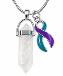 Teal & Purple Awareness Ribbon Clear Quartz Crystal Necklace – Suicide Prevention Survivor Gift, Mental Health Awareness Jewelry