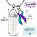 Teal & Purple Awareness Ribbon Clear Quartz Crystal Necklace – Suicide Prevention Survivor Gift, Mental Health Awareness Jewelry
