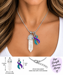 Teal & Purple Awareness Ribbon Clear Quartz Crystal Necklace – Suicide Prevention Survivor Gift, Mental Health Awareness Jewelry