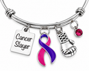 Cancer Slayer Awareness Bracelet – Choose Any Ribbon Color, Boxing Glove Survivor Jewelry, BADASS Cancer Fighter Gift