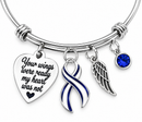 ALS Memorial Bracelet – Blue & White ALS Awareness Ribbon, Your Wings Were Ready My Heart Was Not, Angel Wing Remembrance Gift