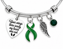 Green Awareness Ribbon Memorial Bracelet – Your Wings Were Ready My Heart Was Not, Angel Wing Remembrance Gift, Mental Health & Kidney Disease Jewelry