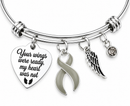 Gray Awareness Ribbon Memorial Bracelet – Your Wings Were Ready My Heart Was Not, Brain Cancer & Brain Tumor Remembrance Gift