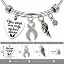 Gray Awareness Ribbon Memorial Bracelet – Your Wings Were Ready My Heart Was Not, Brain Cancer & Brain Tumor Remembrance Gift