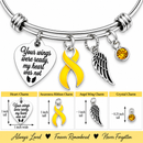 Gold Ribbon Memorial Bracelet – Childhood Cancer Awareness Jewelry, Your Wings Were Ready My Heart Was Not, Angel Wing Remembrance Gift