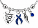 Navy Blue Awareness Ribbon Memorial Bracelet – Your Wings Were Ready My Heart Was Not, Colon Cancer & Colorectal Cancer Remembrance Gift