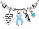 Light Blue Awareness Ribbon Memorial Bracelet – Your Wings Were Ready My Heart Was Not, Prostate Cancer Remembrance & Angel Wing Gift