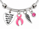 Pink Ribbon Memorial Bracelet – Breast Cancer Awareness Jewelry, Your Wings Were Ready My Heart Was Not, Angel Wing Remembrance Gift