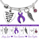 Purple Awareness Ribbon Memorial Bracelet – Your Wings Were Ready My Heart Was Not – Pancreatic Cancer, Alzheimer’s, Lupus & Fibromyalgia Remembrance Gift
