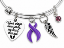 Purple Awareness Ribbon Memorial Bracelet – Your Wings Were Ready My Heart Was Not – Pancreatic Cancer, Alzheimer’s, Lupus & Fibromyalgia Remembrance Gift