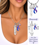 Blue & Purple Ribbon Healing Quartz Crystal Necklace