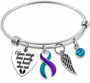 Teal & Purple Awareness Ribbon Memorial Bracelet – Suicide Prevention Remembrance Jewelry – Your Wings Were Ready My Heart Was Not – Angel Wing Sympathy Gift