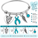 Teal Awareness Ribbon Memorial Bracelet – Ovarian Cancer Remembrance Gift – Your Wings Were Ready My Heart Was Not – Angel Wing Sympathy Jewelry