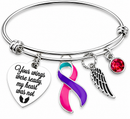 Pink Purple Pink Teal Purple Awareness Ribbon Memorial Bracelet – Thyroid Cancer Remembrance Gift – Your Wings Were Ready My Heart Was Not – Angel Wing Jewelry