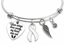 White Awareness Ribbon Memorial Bracelet – Lung Cancer Remembrance Gift – Your Wings Were Ready My Heart Was Not – Angel Wing Sympathy Jewelry
