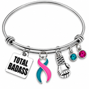 Previvor Bracelet – Pink & Teal Awareness Ribbon Total Badass Bracelet – BRCA1 BRCA2 Hereditary Breast & Ovarian Cancer Gift