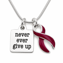 Never Ever Give Up Burgundy Awareness Ribbon Necklace – Multiple Myeloma, Sickle Cell & Brain Aneurysm Support Jewelry