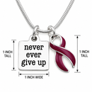 Never Ever Give Up Burgundy Awareness Ribbon Necklace – Multiple Myeloma, Sickle Cell & Brain Aneurysm Support Jewelry