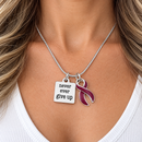 Never Ever Give Up Burgundy Awareness Ribbon Necklace – Multiple Myeloma, Sickle Cell & Brain Aneurysm Support Jewelry