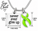 Never Ever Give Up Lime Green Awareness Ribbon Necklace – Lymphoma, Lyme Disease & Chronic Illness Support Gift