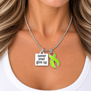 Never Ever Give Up Lime Green Awareness Ribbon Necklace – Lymphoma, Lyme Disease & Chronic Illness Support Gift