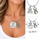 Never Ever Give Up Gray Awareness Ribbon Necklace – Brain Cancer, Brain Tumor & Chronic Illness Support Gift