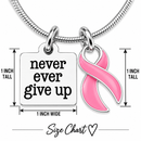 Never Ever Give Up Pink Awareness Ribbon Necklace – Breast Cancer Survivor & Fighter Gift