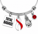 Red & White Awareness Ribbon Bracelet – Total Badass Aplastic Anemia Survivor Bracelet – Head & Neck Cancer, Oral Cancer & DVT Gift