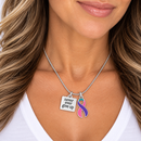 Thyroid Cancer Awareness Necklace – Pink Teal Purple Ribbon Never Ever Give Up Necklace – Thyroid Cancer Survivor Fighter Gift