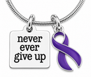 Violet Ribbon Hodgkin Lymphoma Awareness Necklace – Never Ever Give Up Necklace – Cancer Survivor Fighter Gift, Encouragement Jewelry