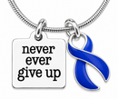 Never Ever Give Up Periwinkle Awareness Ribbon Necklace – Stomach Cancer, Eating Disorder & Pulmonary Hypertension Support Gift