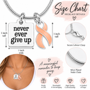 Never Ever Give Up Peach Awareness Ribbon Necklace – Uterine & Endometrial Cancer Survivor Gift