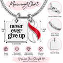 Never Ever Give Up Red & White Awareness Ribbon Necklace – Aplastic Anemia, DVT, Head & Neck Cancer & Oral Cancer Support Gift