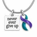 Never Ever Give Up Teal & Purple Awareness Ribbon Necklace – Suicide Prevention & Mental Health Support Gift