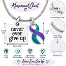 Never Ever Give Up Teal & Purple Awareness Ribbon Necklace – Suicide Prevention & Mental Health Support Gift