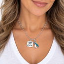 Cervical Cancer Awareness Necklace – Teal & White Ribbon Never Ever Give Up Necklace – Survivor Fighter Encouragement Gift for Women