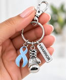 Light Blue Awareness Ribbon Warrior Keychain – Boxing Glove Cancer Fighter Gift, Prostate Cancer, Men’s Health, Survivor & Support Gift