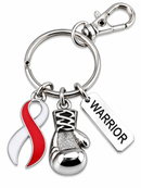 Red & White Awareness Ribbon Boxing Glove Warrior Keychain – Cancer Support, Survivor Gift, Fighter Gift