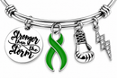 Green Ribbon Bracelet, Stronger Than the Storm Bracelet, Boxing Glove Jewelry, Awareness Ribbon Gift, Cancer Chronic Illness Survivor Gift