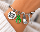 Green Ribbon Bracelet, Stronger Than the Storm Bracelet, Boxing Glove Jewelry, Awareness Ribbon Gift, Cancer Chronic Illness Survivor Gift