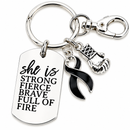 Black Awareness Ribbon Keychain, She Is Strong Fierce Brave Gift, Melanoma Cancer Support Gift, Warrior Keychain, Survivor Gift for Her