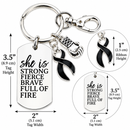 Black Awareness Ribbon Keychain, She Is Strong Fierce Brave Gift, Melanoma Cancer Support Gift, Warrior Keychain, Survivor Gift for Her