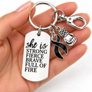 Black Awareness Ribbon Keychain, She Is Strong Fierce Brave Gift, Melanoma Cancer Support Gift, Warrior Keychain, Survivor Gift for Her