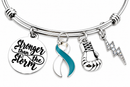 Teal & White Ribbon Bracelet, Cervical Cancer Awareness Gift, Stronger Than the Storm Bracelet, Cancer Fighter Survivor Jewelry