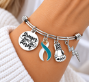 Teal & White Ribbon Bracelet, Cervical Cancer Awareness Gift, Stronger Than the Storm Bracelet, Cancer Fighter Survivor Jewelry