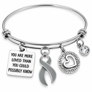 Gray Ribbon Brain Cancer Awareness Bracelet, You Are More Loved Inspirational Gift, Adjustable Brain Tumor Support Jewelry