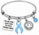 Light Blue Ribbon Prostate Cancer Awareness Bracelet, You Are More Loved Inspirational Gift, Adjustable Cancer Survivor Support Jewelry